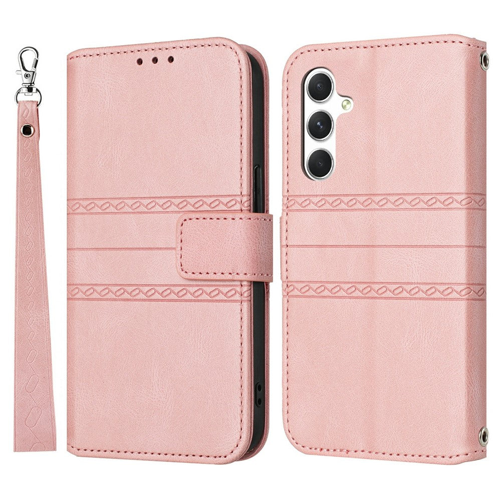 For Samsung Galaxy S25 FE Case Wallet Skin-Touch Leather Imprinted Phone Cover with Wrist Strap