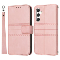 For Samsung Galaxy S25 FE Case Wallet Skin-Touch Leather Imprinted Phone Cover with Wrist Strap