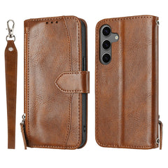 For Samsung Galaxy S25 FE Case Zipper Pocket Wallet Leather Phone Cover with Wrist Strap