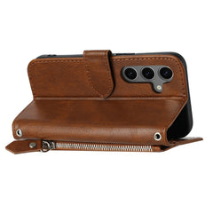 For Samsung Galaxy S25 FE Case Zipper Pocket Wallet Leather Phone Cover with Wrist Strap