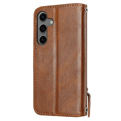 For Samsung Galaxy S25 FE Case Zipper Pocket Wallet Leather Phone Cover with Wrist Strap