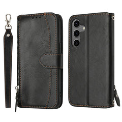For Samsung Galaxy S25 FE Case Zipper Pocket Wallet Leather Phone Cover with Wrist Strap