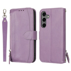 For Samsung Galaxy S25 FE Case Zipper Pocket Wallet Leather Phone Cover with Wrist Strap