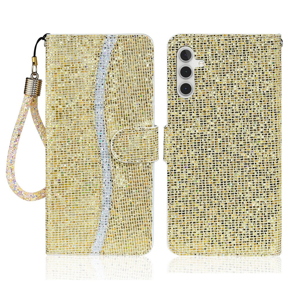 For Samsung Galaxy S25 FE Case PU Leather Wallet Card Slots Glitter Phone Cover
