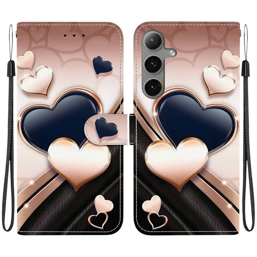 For Samsung Galaxy S25  /  S24 Leather Case Stand Wallet Pattern Printing Phone Cover with Wrist Strap