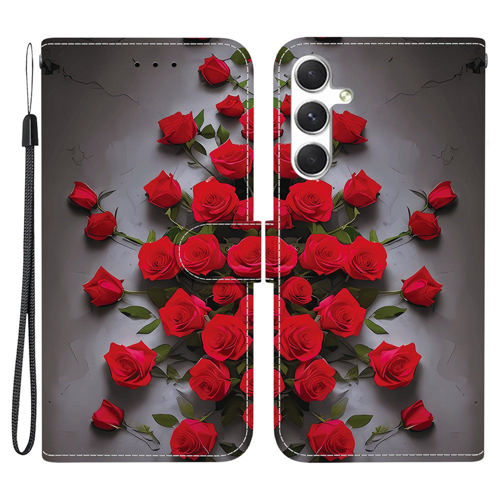 Für Samsung Galaxy S25+ / S24+ Ledertasche Stand Wallet Musterdruck Telefonabdeckung mit Handschlaufe 