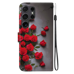 For Samsung Galaxy S25 Ultra Leather Case Stand Wallet Pattern Printing Phone Cover with Wrist Strap