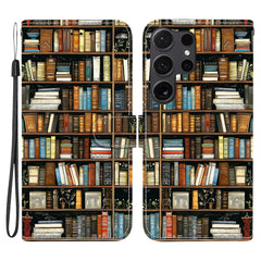 For Samsung Galaxy S25 Ultra Leather Case Stand Wallet Pattern Printing Phone Cover with Wrist Strap