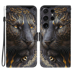 For Samsung Galaxy S25 Ultra Leather Case Stand Wallet Pattern Printing Phone Cover with Wrist Strap
