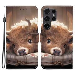 For Samsung Galaxy S25 Ultra Leather Case Stand Wallet Pattern Printing Phone Cover with Wrist Strap