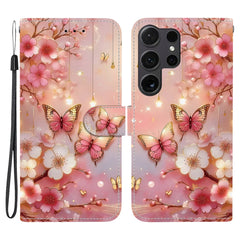 For Samsung Galaxy S25 Ultra Leather Case Stand Wallet Pattern Printing Phone Cover with Wrist Strap