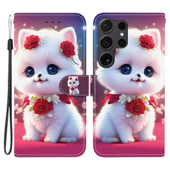 For Samsung Galaxy S25 Ultra Leather Case Stand Wallet Pattern Printing Phone Cover with Wrist Strap