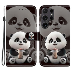 For Samsung Galaxy S25 Ultra Leather Case Stand Wallet Pattern Printing Phone Cover with Wrist Strap