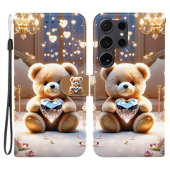 For Samsung Galaxy S25 Ultra Leather Case Stand Wallet Pattern Printing Phone Cover with Wrist Strap