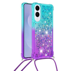 For Samsung Galaxy S25 Edge Phone Case Gradient Quicksand TPU Back Cover with Long Strap
