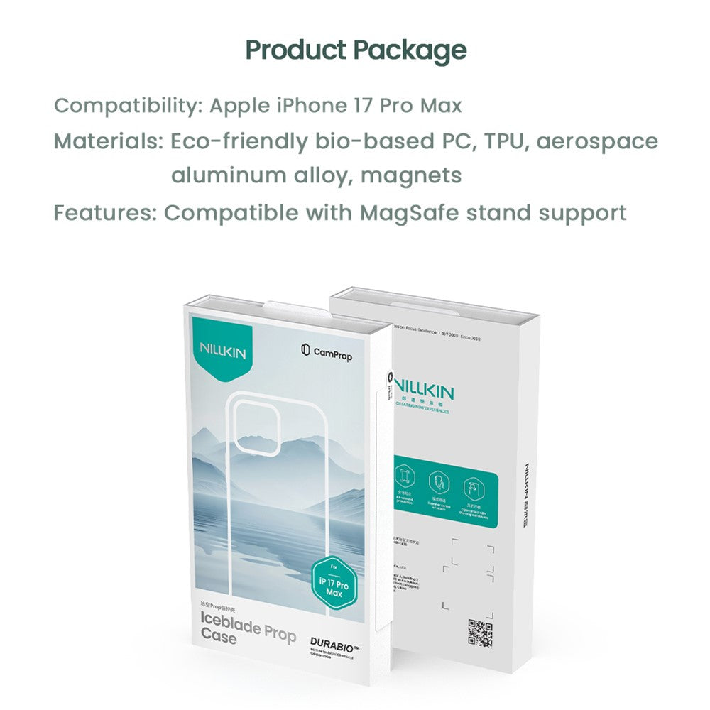 NILLKIN Iceblade CamProp iPhone 17 Pro Max Case | PC+TPU | Magnetic Kickstand with Clear Lens Cover - TechGearPal
