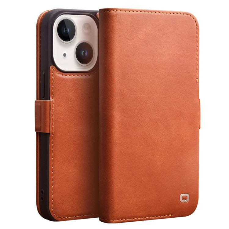 QIALINO For iPhone 14 Plus Anti-Drop Business Style Magnetic Closure Genuine Leather Flip Cover Wallet Stand Phone Cas - TechGearPal