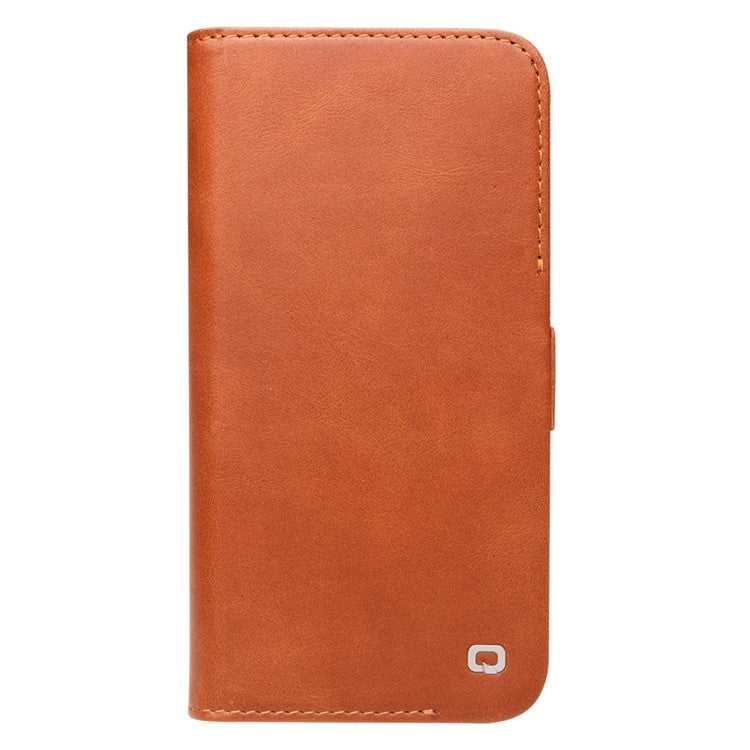 QIALINO For iPhone 14 Plus Anti-Drop Business Style Magnetic Closure Genuine Leather Flip Cover Wallet Stand Phone Cas - TechGearPal