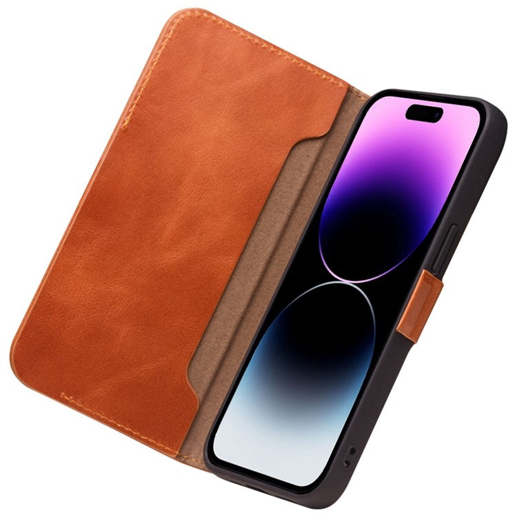 QIALINO For iPhone 14 Plus Anti-Drop Business Style Magnetic Closure Genuine Leather Flip Cover Wallet Stand Phone Cas - TechGearPal