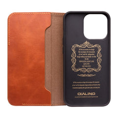 QIALINO For iPhone 14 Plus Anti-Drop Business Style Magnetic Closure Genuine Leather Flip Cover Wallet Stand Phone Cas - TechGearPal