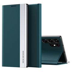 For Samsung Galaxy S23 Ultra Electroplating PU Leather Phone Stand Cover Auto Adsorption Anti-drop Case