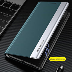 For Samsung Galaxy S23 Ultra Electroplating PU Leather Phone Stand Cover Auto Adsorption Anti-drop Case