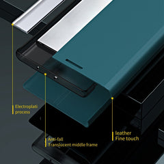 For Samsung Galaxy S23 Ultra Electroplating PU Leather Phone Stand Cover Auto Adsorption Anti-drop Case