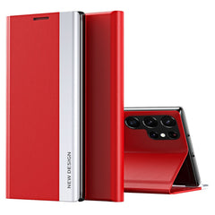 For Samsung Galaxy S23 Ultra Electroplating PU Leather Phone Stand Cover Auto Adsorption Anti-drop Case