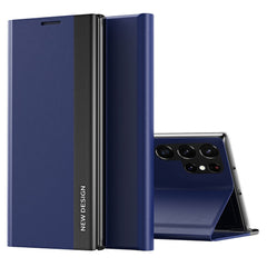 For Samsung Galaxy S23 Ultra Electroplating PU Leather Phone Stand Cover Auto Adsorption Anti-drop Case