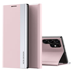 For Samsung Galaxy S23 Ultra Electroplating PU Leather Phone Stand Cover Auto Adsorption Anti-drop Case