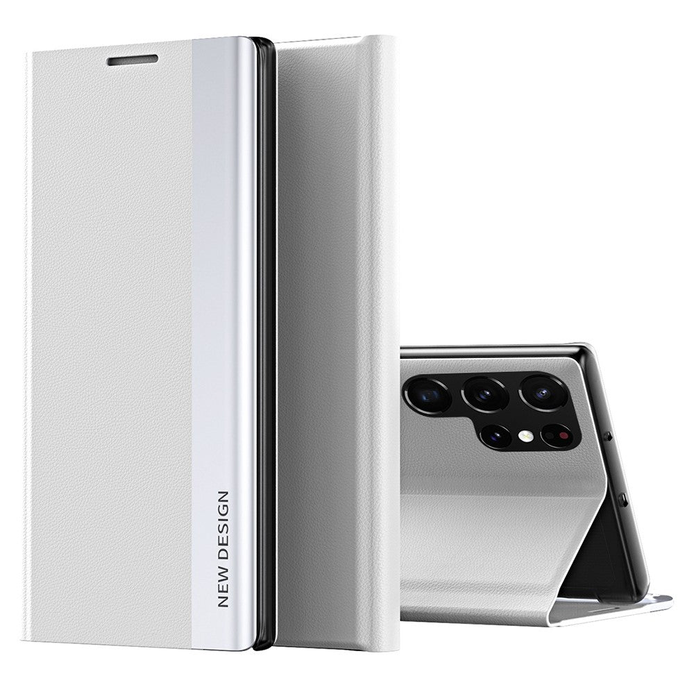 For Samsung Galaxy S23 Ultra Electroplating PU Leather Phone Stand Cover Auto Adsorption Anti-drop Case