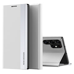 For Samsung Galaxy S23 Ultra Electroplating PU Leather Phone Stand Cover Auto Adsorption Anti-drop Case