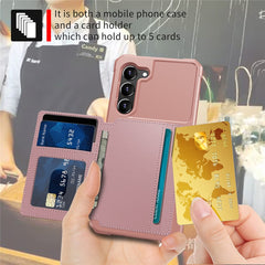 ZM03 Kickstand Card Holder Phone Case for Samsung Galaxy S23, PU Leather Coated TPU Protective Cover Fits Magnetic Car Mount