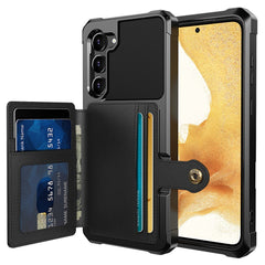 ZM03 Kickstand Card Holder Phone Case for Samsung Galaxy S23, PU Leather Coated TPU Protective Cover Fits Magnetic Car Mount