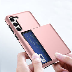 Anti-scratch Phone Case for Samsung Galaxy S23, Drop-proof TPU + PC Hybrid Back Cover with Slide Card Holder
