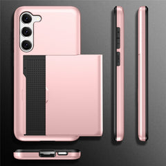 Anti-scratch Phone Case for Samsung Galaxy S23, Drop-proof TPU + PC Hybrid Back Cover with Slide Card Holder