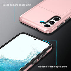 Anti-scratch Phone Case for Samsung Galaxy S23, Drop-proof TPU + PC Hybrid Back Cover with Slide Card Holder