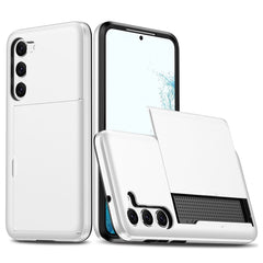 Anti-scratch Phone Case for Samsung Galaxy S23, Drop-proof TPU + PC Hybrid Back Cover with Slide Card Holder