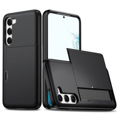 Anti-scratch Phone Case for Samsung Galaxy S23, Drop-proof TPU + PC Hybrid Back Cover with Slide Card Holder
