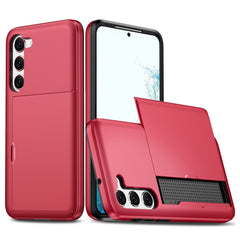 Anti-scratch Phone Case for Samsung Galaxy S23, Drop-proof TPU + PC Hybrid Back Cover with Slide Card Holder