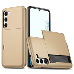Anti-scratch Phone Case for Samsung Galaxy S23, Drop-proof TPU + PC Hybrid Back Cover with Slide Card Holder