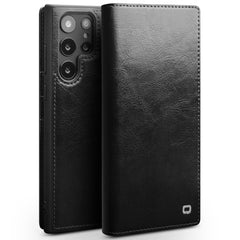 QIALINO For Samsung Galaxy S23 Ultra Shockproof Genuine Leather Phone Case Business Style Anti-Scratch Flip Cover Wallet Stand