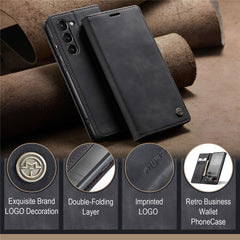 CASEME 013 Series For Samsung Galaxy S23 Stand Function PU Leather Wallet Case Magnetic Auto-absorbed Phone Case