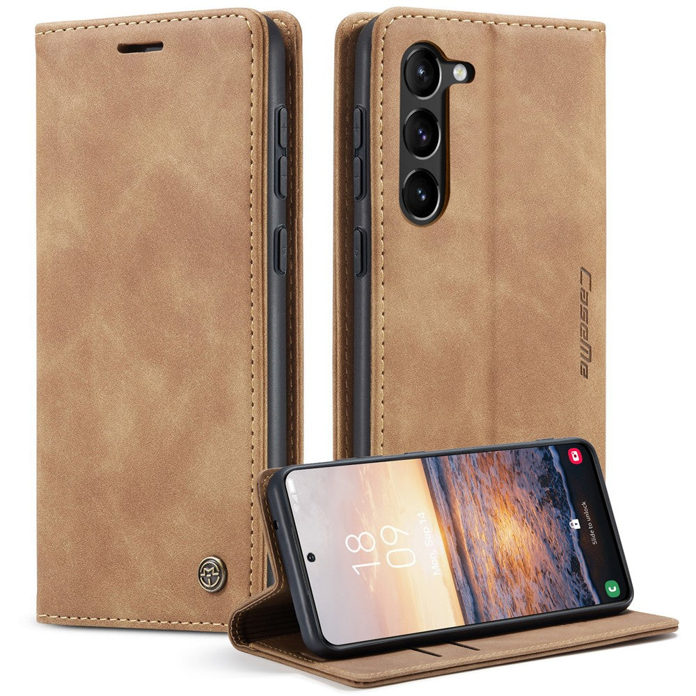 CASEME 013 Series For Samsung Galaxy S23 Stand Function PU Leather Wallet Case Magnetic Auto-absorbed Phone Case