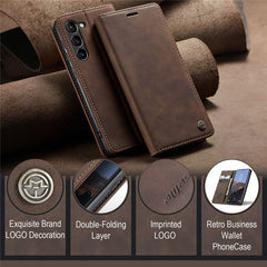 CASEME 013 Series For Samsung Galaxy S23+ Stand Function PU Leather Wallet Case Full Protection Magnetic Auto-absorbed Phone Case
