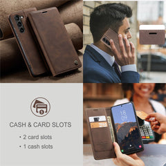 CASEME 013 Series For Samsung Galaxy S23+ Stand Function PU Leather Wallet Case Full Protection Magnetic Auto-absorbed Phone Case