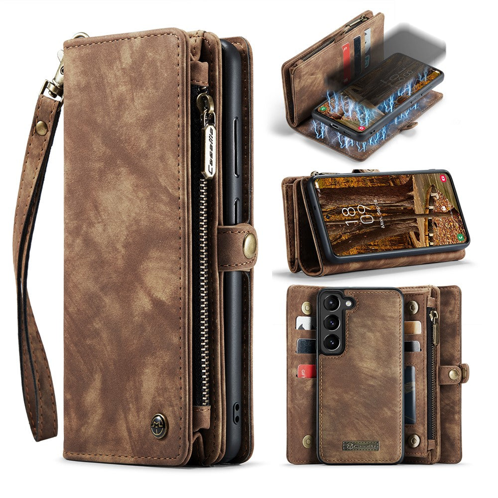 CASEME 008 Series for Samsung Galaxy S23 Multi-Functional PU Leather Foldable Stand Cover Detachable Magnetic Zipper Wallet Case - TechGearPal