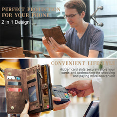 CASEME 008 Series for Samsung Galaxy S23 Multi-Functional PU Leather Foldable Stand Cover Detachable Magnetic Zipper Wallet Case