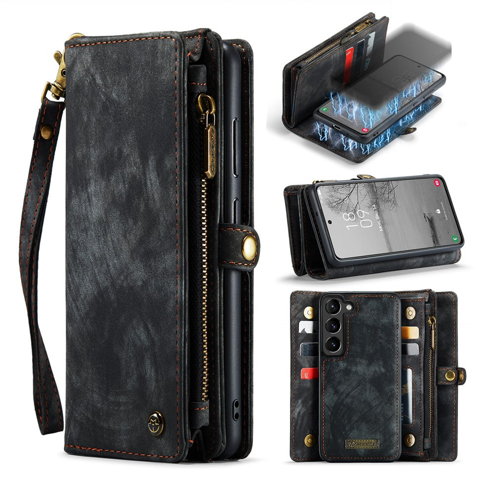 CASEME 008 Series for Samsung Galaxy S23 Multi-Functional PU Leather Foldable Stand Cover Detachable Magnetic Zipper Wallet Case