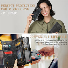 CASEME 008 Series for Samsung Galaxy S23+ Multi-Functional PU Leather Hands-free Stand Flip Cover Detachable Magnetic Zipper Wallet Case